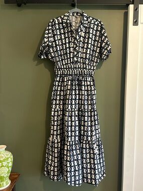Anthropologie Navy and White Geometric Midi Dress